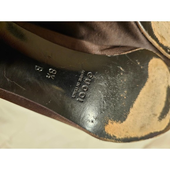 Gucci Vintage Heels brown Satin w Beads accents 8.5B. Made in Italy. - Picture 13 of 14